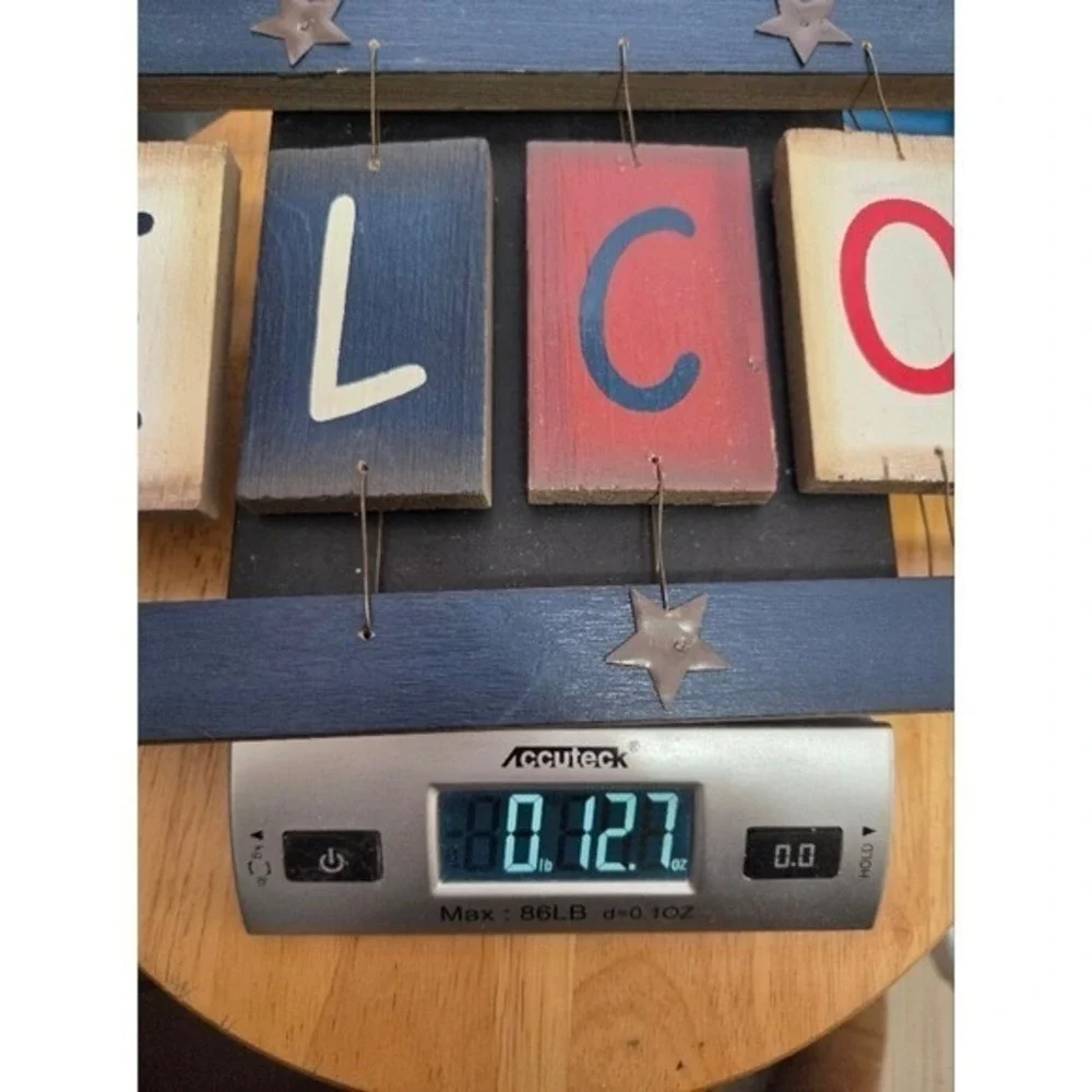 Rustic Americana Wood Welcome Sign Patriotic Red White Blue Star Wall Decor 20in